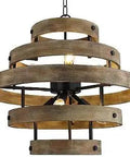 Six Light 22 Inch Wide Metal And Wood Vertigo Geometric Chandelier Pendant For Industrial Farmhouse Foyer Lantern