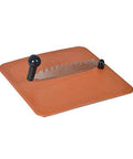 Anjali Fantastique Deluxe stainless steel vegetable cutter with serrated blade on an orange cutting board.