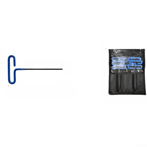 Heavy Duty T Handle Hex Key Set With Non Slip Rubber Grip For Tight Spots Includes Size 10mm Ball End Wrenches Essential Tool Kit For Cars And Mechanical Repair Jobs That Need A Durable Wrench To Get The Job Done Right. Blue T-handle hex key set in storage pouch