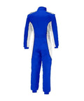 Back view of blue Go Kart Racing Suit Water Resistant Digital Printed Breathable Fabric One Piece Ergonomic Design For Adults Youth And Kids Size XXL 60