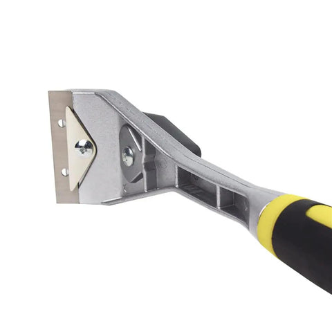 Side view of Two Point Five Inch Carbide Razor Blade Paint Remover Scraper with ergonomic handle and German tungsten carbide blade