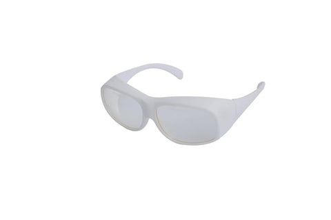 Heavy Duty Laser Safety Glasses For 2940Nm Erbium Dental And Medical Use With Top Shelf Ce En207 Certification And Straight Up Tough Od 6plus Protection For Slick High Vtl Coverage, white color, front view.