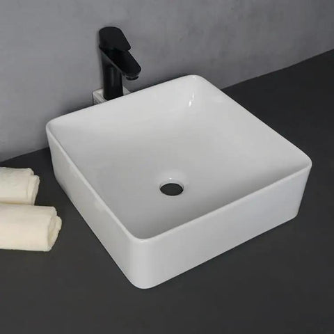 USZWBY Vessel Sinks Bathroom Vessel Sink Modern Simple Home Art Counter Basin Square Ceramic Balcony Wash Bathroom Bowl Sink on dark surface.