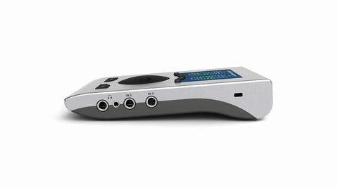 Side view of 24 Channel USB Audio Interface With 12 In 12 Out Dual Mic And Instrument Preamps SteadyClock FS Precision Ultra Low Latency