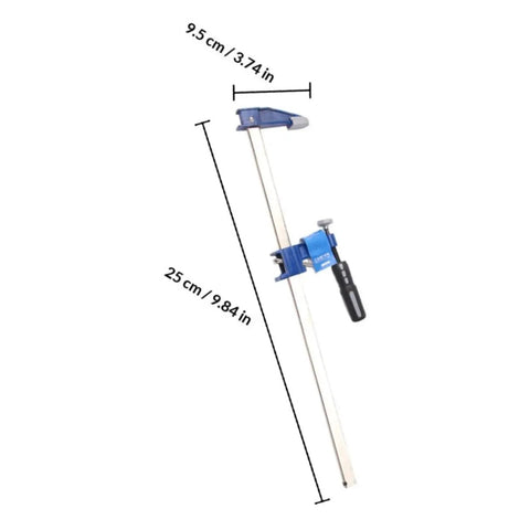 Heavy-Duty 6-Inch F Clamp For Woodworking Blue Clip, Fast Bar Carpenter Clamp For Wood Projects, side view with measurements
