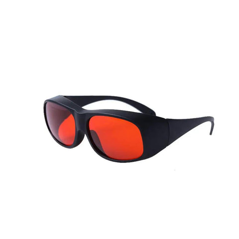 Slick Laser Safety Goggles Featuring Badass OD7 Plus Optics Covering Deep Ultraviolet And Green Beams Across Critical Wavelengths For Precision Lab Safety Gear in sleek design with red tinted lenses.
