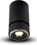 Orbit Integrated LED Surface Mounted Adjustable Downlight with remote driver, black finish, 4.25 inch round trim, 350 degree tilt.