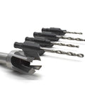 Rugged Five Piece Countersink Bit Set With Depth Adjustable Heads And Quick Swap Hex Shank For Swift Chip Clearing Carpentry Tools, five metal drill bits.