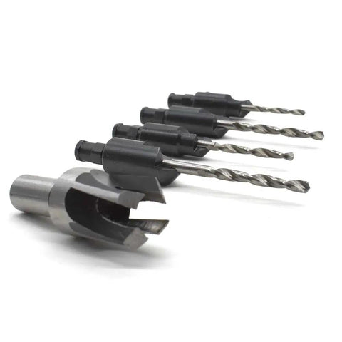 Rugged Five Piece Countersink Bit Set With Depth Adjustable Heads And Quick Swap Hex Shank For Swift Chip Clearing Carpentry Tools, five metal drill bits.