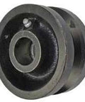 Front view of cast-iron V-groove wheel, 4 x 2 in, 3/4 in bore and roller bearing
