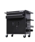 Front view of Heavy Duty Portable Tool Box Cart With Double Drawers, Mobile Metal Tool Cabinet For Auto Repair And Garage in Black