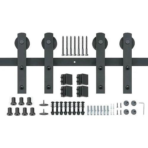 8 Ft Double Door Sliding Barn Door Hardware Kit With Quiet I Shaped Rollers Beefed Up Heavy Duty Steel Tracks