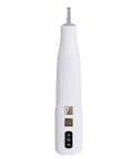 Badass Cordless Electric Pickup Pen With Reliable Vacuum Grip To Snag Loose Bits Zero Sweat For Desk Projects Plus Bright Light And Smooth Angled Tip For Crisp Workflows in white with angled tip and buttons.