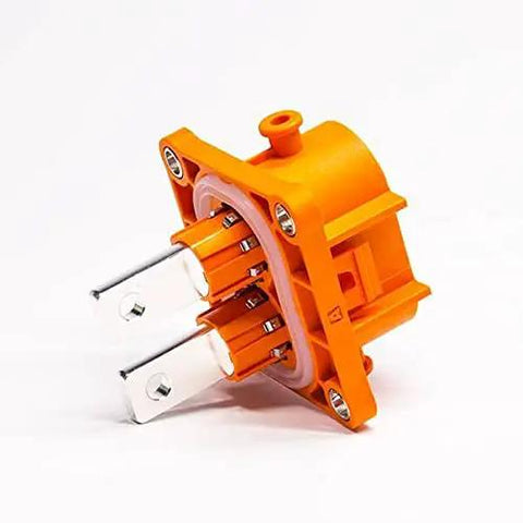 Top Shelf EV High Voltage Connector 2 Pin Male Socket 50 Amp Rated IP67 Weatherproof Straight Plastic Housing slick touch proof design.