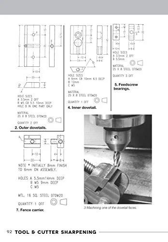 Book page spread for Tool & Cutter Sharpening for Home Machinists, showing technical diagrams and a drill in a chuck.