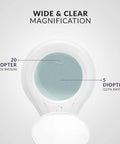 Wide view of LED Bifocal Magnifying Lamp With 1,200 Lumens, 5 inch glass lens, showing 5D and 20D diopter magnification details