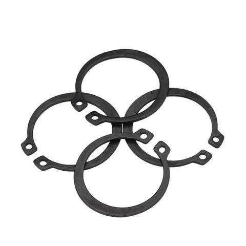 Heavy Duty Black External Circlips M3 To M42 Size C Type Snap Rings stacked in a circle, made from 65mn manganese steel.