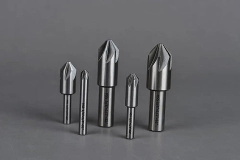 Five Piece Countersink Drill Bit Set, 82 Degree, Six Flute, HSS Round Shank, showing all sizes for metal and wood work.