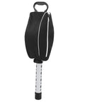 Golf Ball Picker Shag Bag With Telescopic Aluminum Tube for easy retrieval on course, shown standing with handle and storage bag