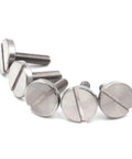 Get These Super Solid 5 Pcs Stainless Steel Slotted Round Head Machine Screws For Your Home DIY Projects And Hardware Repairs With Easy Install M2 And M2.5 Sizes In Silvery Finish - Set of five screws showing round heads.