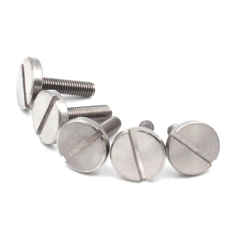 Get These Super Solid 5 Pcs Stainless Steel Slotted Round Head Machine Screws For Your Home DIY Projects And Hardware Repairs With Easy Install M2 And M2.5 Sizes In Silvery Finish - Set of five screws showing round heads.