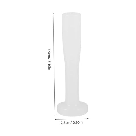 Plastic Espresso Tamper For Home And Commercial Coffee Making No Frills Durable Press Tool For Bars And Home Brewers Easy To Maintain Portable Great For Espresso Shots And Cafe Supplies, shown in white with size dimensions.