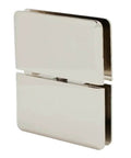 Senior Prima 02 Series Polished Nickel Top Notch Glass To Glass Mount Hinge for one half inch monolithic tempered glass, close-up view