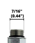 Hydraulic swivel elbow fitting, 90°, SAE/ORB male to 1/4 in NPSM female, silver metal, close-up of threaded end