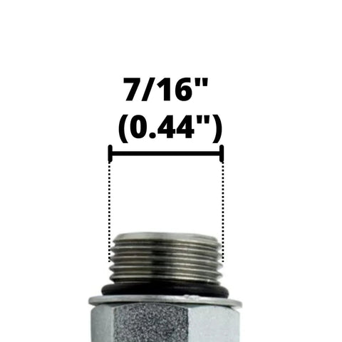 Hydraulic swivel elbow fitting, 90°, SAE/ORB male to 1/4 in NPSM female, silver metal, close-up of threaded end