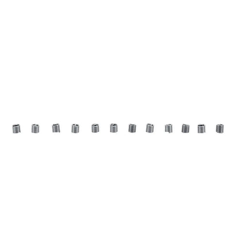Top Notch 100 Pcs M4 Helical Wire Thread Inserts For Replying Stripped Threads in Aluminum and Soft Metals With Durable Stainless Steel Construction That Lasts A Lifetime, showcasing a row of stainless steel inserts.