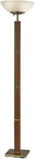 Kona 300 Watt Floor Lamp Torchiere with Walnut Wood PVC Veneer and Antique Brass Accents, 72.5 Inch Tall