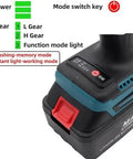 Heavy Duty Cordless Electric Rivet Gun And Portable Nut Setter With M3 To M12 Heads control panel and mode switch.