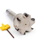 Beefy Heavy Duty Indexable End Mill With R8 Shank And 3 Inch Cutting Diameter For Milling, Six Flutes, Nickel Plated