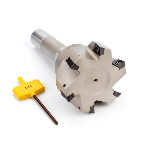 Beefy Heavy Duty Indexable End Mill With R8 Shank And 3 Inch Cutting Diameter For Milling, Six Flutes, Nickel Plated
