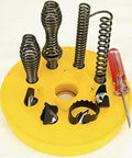 Full cutter kit for Badass Sectional Drain Cleaner Half Horsepower Motor, featuring springs and various cutter attachments.