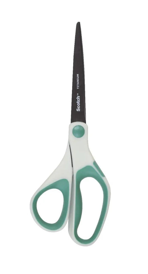 Single Ultra Edge Titanium Fused Scissors 8 Inch from 3 Pack showing sharp black blades and green comfort grip handles for crafting use