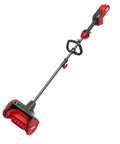 Cordless Powerhead Snow Shovel Attachment For Driveways And Walkways With 12 Inch Clearing Width That Hauls Heavy Snow Up To 20 Feet Fast Two Speed Selector Built Tough For Serious Winter Cleanup Tool Only, shown in red and gray.