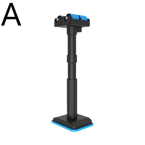 Image of one Two Piece Adjustable Support Pole for bathroom cabinet installation and door lifting, shown in black with blue accents.
