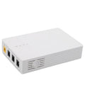Keep The Wifi Alive With This Solid 7800mAh UPS Battery Backup Powers Your Router And Modem For Six Hours Flat Even During Blackouts. White unit with input and output ports.