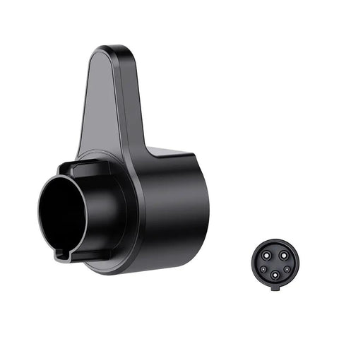 Heavy Duty EV Charger Wall Mount Holder For SAE J1772 Electric Vehicle Nozzle, black plastic charging dock with nozzle detail.
