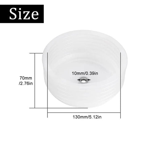125mm Hole Saw Dust Bowl Rubber Dust Cover Collector size dimensions, 10mm hole diameter, flexible pro grade mess free sawdust shield