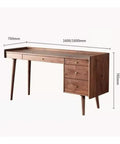 Ergonomic Adjustable Standing Desk Featuring Rich Walnut Desktop Four Deep Storage Drawers Integrated Monitor Stand side view with dimensions
