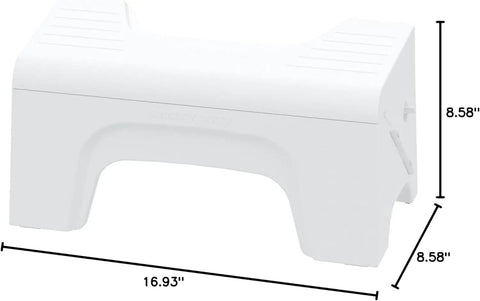 Fold N Stow Compact Foldable Toilet Stool White 8 Inch Space Saving Design with dimensions indicated