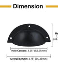 Set Of 10 Cast Iron Cup Drawer Pulls With Black Coated Finish, Dimensions 3.75 by 1.63 Inches And 3.25 Inch Cup Diameter, front view