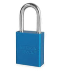 Aluminum Padlock One And A Half Inch Wide Body With Blue Anodized Finish Corrosion And Spark Resistant OSHA Compliant Lock