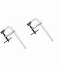 Beefy 8 Inch F Bar Clamp 80 By 200mm Heavy Duty Drop Forged Steel For Woodworking And Welding, 2 Pack, Built Tough With Even-Pressure Swivel Pad And Durable Jaws, Rails And Handle. Two heavy-duty F-style bar clamps on white background.