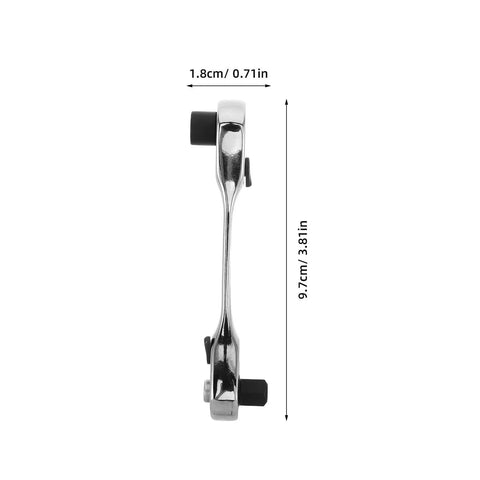Real Deal Mini Double Ended Socket Ratchet Wrench With A Sweet Quick Direction Flip For Cranking Hex Fasteners In Those Awkward Tight Squeezes Around The Garage Shed, side view with dimensions.