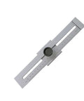 Top Tier Precision Marking Caliper Featuring Magnetic Scribe Strip And Solid Locking Knob For Dead On Layout Marks Plus Heavy Duty Stainless Steel Measuring Gauge viewed from above.