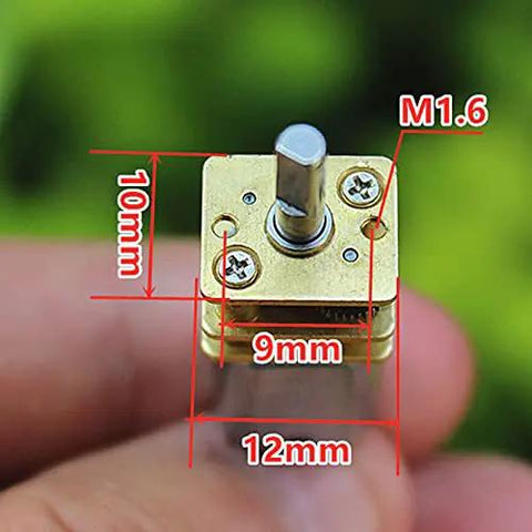 Three Mini Micro N20 Gear Motors DC 3V To 6V With Full Metal Gearbox for DIY robot projects, close-up with 9mm shaft length.