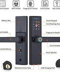 Smart Fingerprint Door Lock With App Control And Digital Code Entry Aluminum Alloy Home Security Mortise Lock showing keypad, fingerprint reader, and USB charging port.